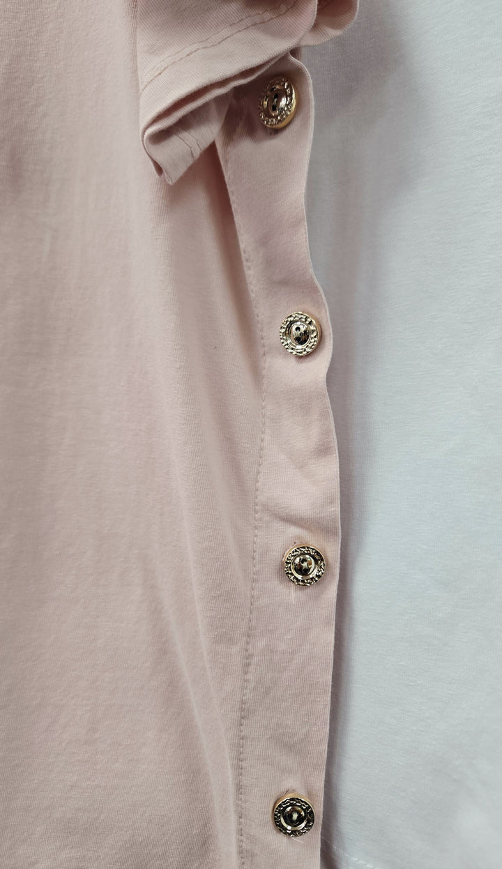 Side Gold Button Pure Cotton T-shirt Top (2P.PACK) - jqwholesale.com
