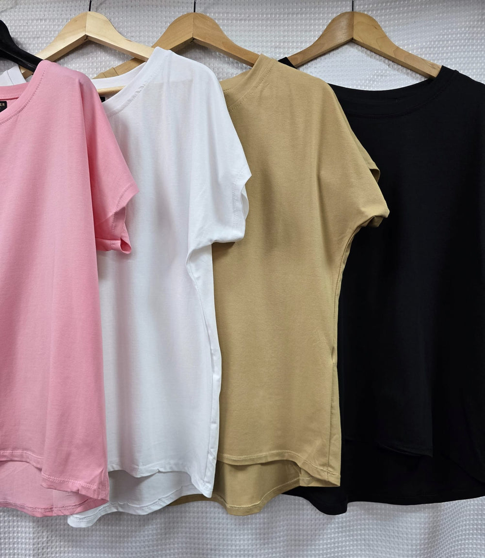 Plain High Low Cotton T-shirt Top (2P.PACK) - jqwholesale.com