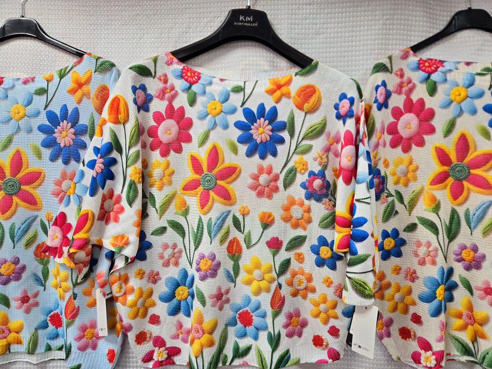Daisy Print Crew Neck Fine Knit (2P.PACK) - jqwholesale.com