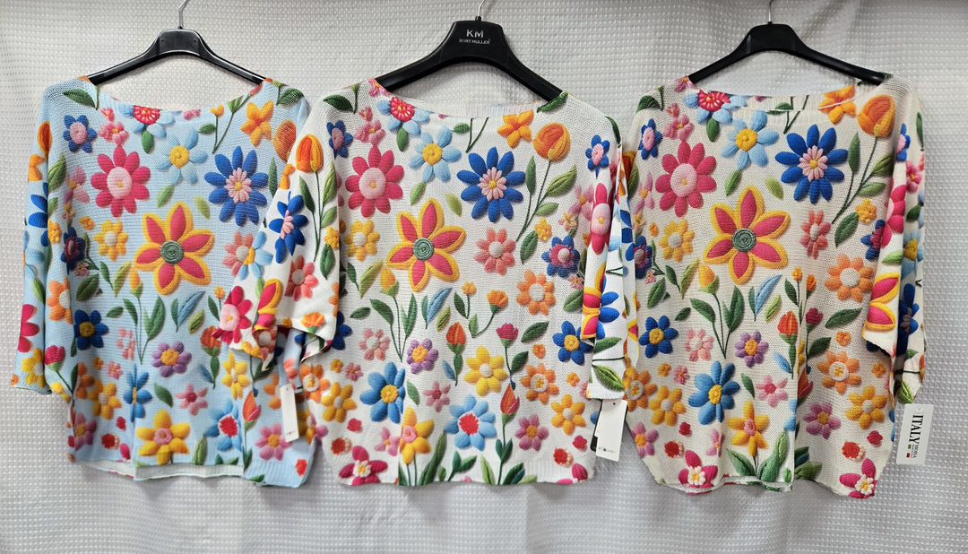 Daisy Print Crew Neck Fine Knit (2P.PACK) - jqwholesale.com