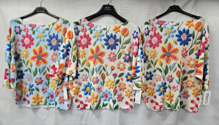 Daisy Print Crew Neck Fine Knit (2P.PACK) - jqwholesale.com