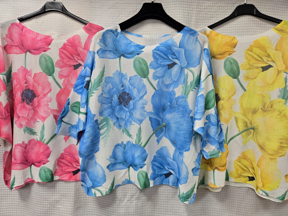 Poppy Print Crew Neck Fine Knit (2P.PACK) - jqwholesale.com