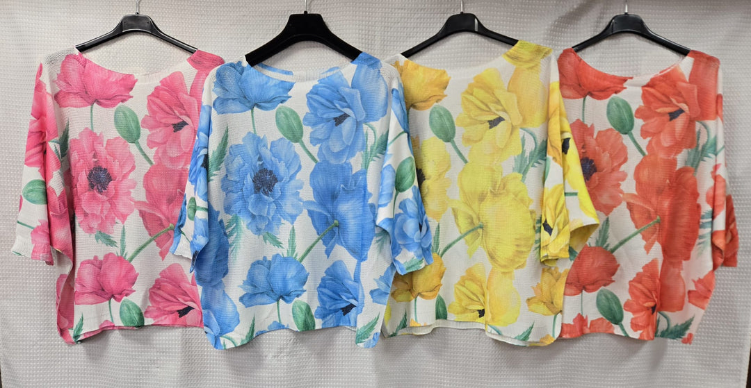 Poppy Print Crew Neck Fine Knit (2P.PACK) - jqwholesale.com