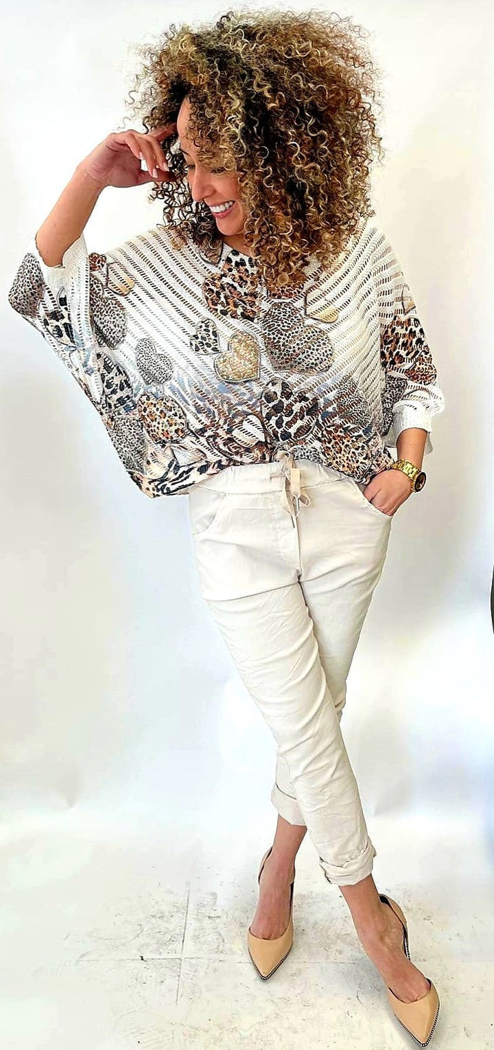 Leopard Heart V Crochet Mesh Knit (2P.PACK) - jqwholesale.com