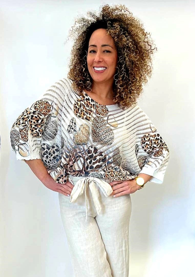 Leopard Heart V Crochet Mesh Knit (2P.PACK) - jqwholesale.com
