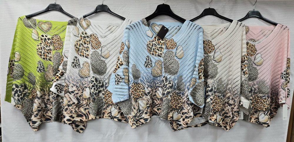 Leopard Heart V Crochet Mesh Knit (2P.PACK) - jqwholesale.com