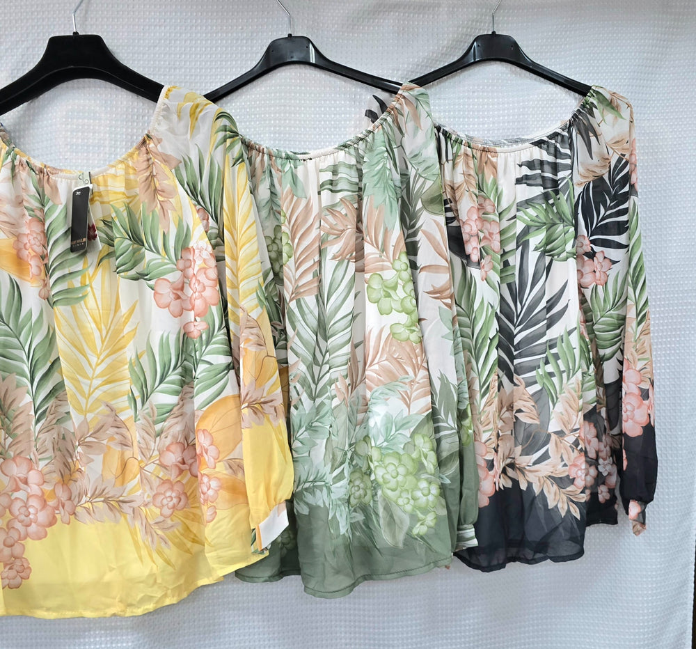 Palm Long Sleeve Bardot Blouse (2P.PACK) - jqwholesale.com