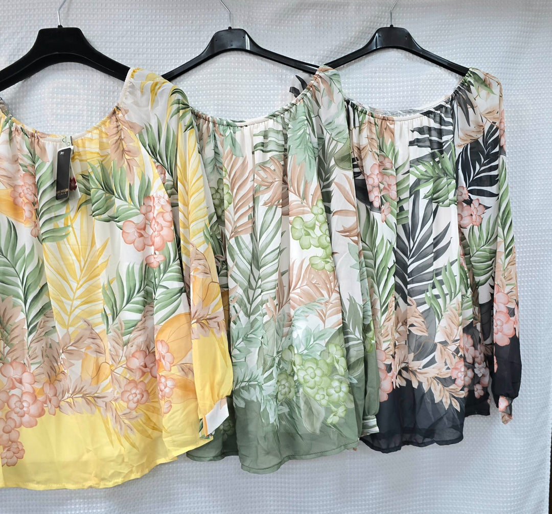 Palm Long Sleeve Bardot Blouse (2P.PACK) - jqwholesale.com