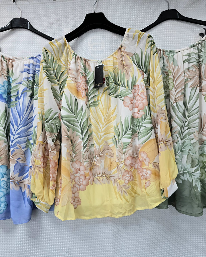 Palm Long Sleeve Bardot Blouse (2P.PACK) - jqwholesale.com
