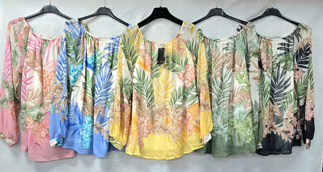 Palm Long Sleeve Bardot Blouse (2P.PACK) - jqwholesale.com