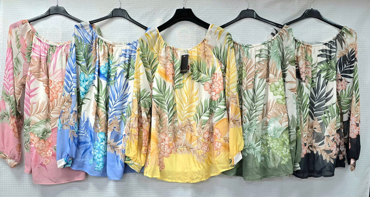 Palm Long Sleeve Bardot Blouse (2P.PACK) - jqwholesale.com