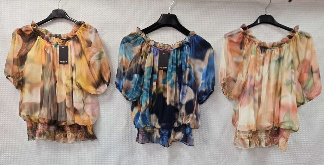 Floral Bardot Short Sleeve Blouse (2P.PACK) - jqwholesale.com