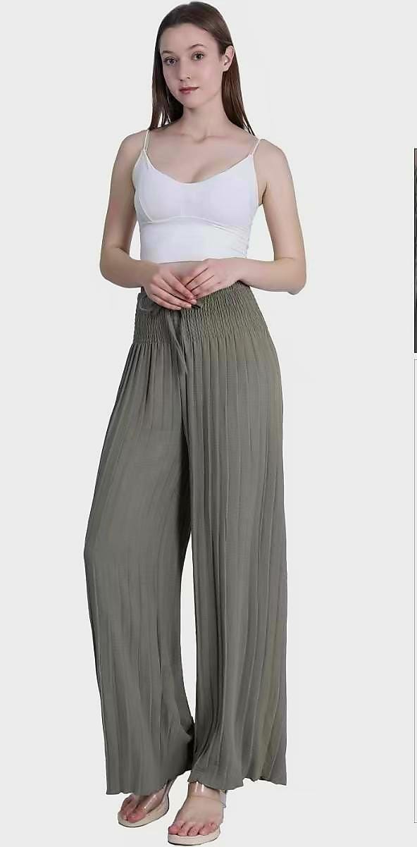 High Waisted Pleated Palazzo Wide Leg Elasticated Trousers (12P.PACK) - jqwholesale.com