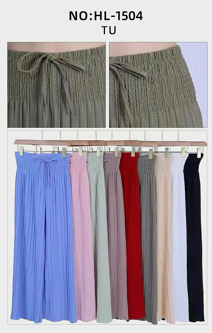 High Waisted Pleated Palazzo Wide Leg Elasticated Trousers (12P.PACK) - jqwholesale.com