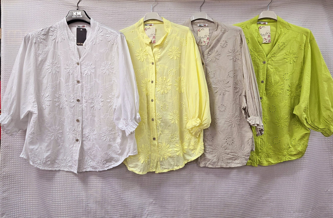 Daisy Embellished Pure Cotton Shirt - jqwholesale.com