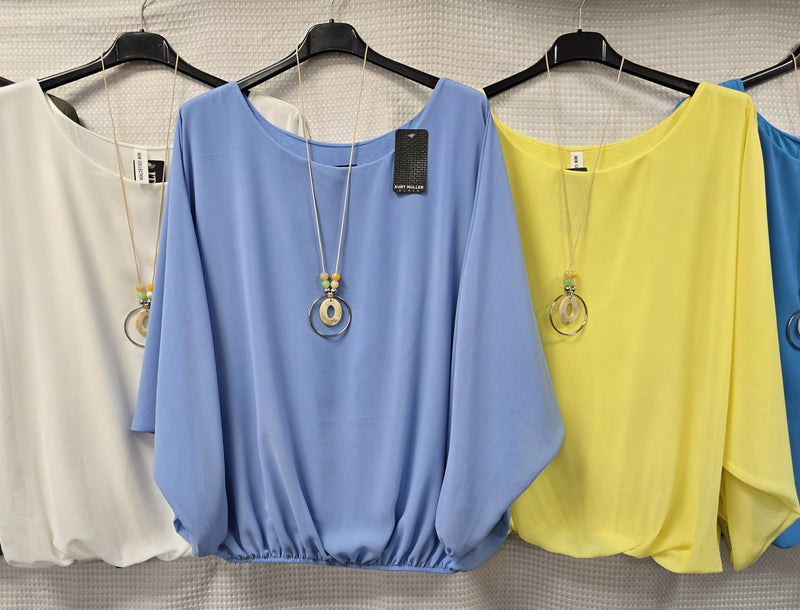 Emma Necklace Bubble Hem Lined Blouse - jqwholesale.com