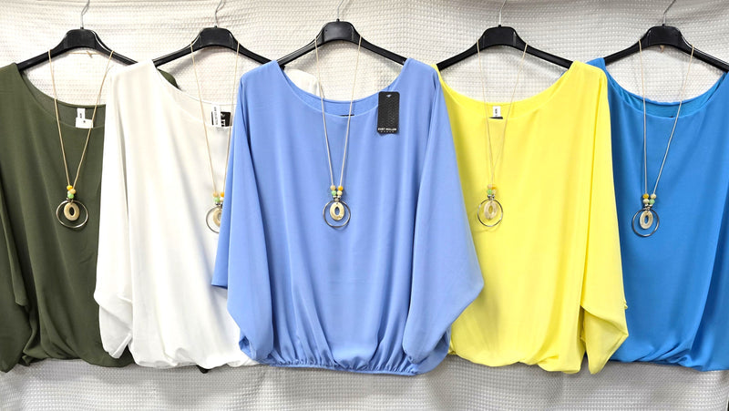 Emma Necklace Bubble Hem Lined Blouse - jqwholesale.com