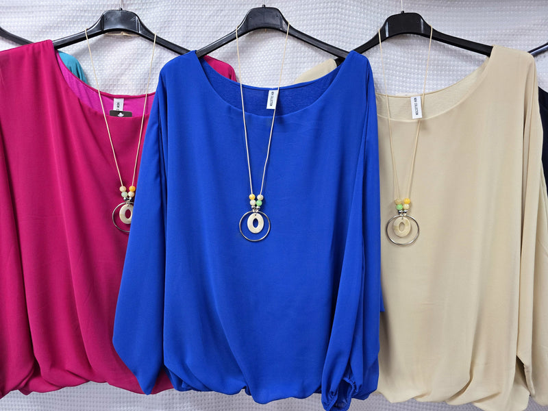 Emma Necklace Bubble Hem Lined Blouse - jqwholesale.com