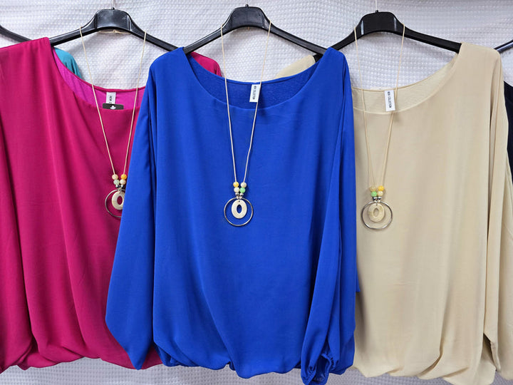 Emma Necklace Bubble Hem Lined Blouse - jqwholesale.com