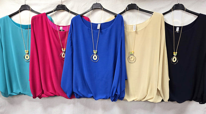 Emma Necklace Bubble Hem Lined Blouse - jqwholesale.com