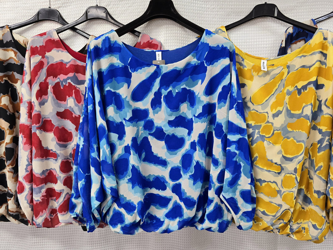 Tonal Printed Bubble Hem Lined Blouse