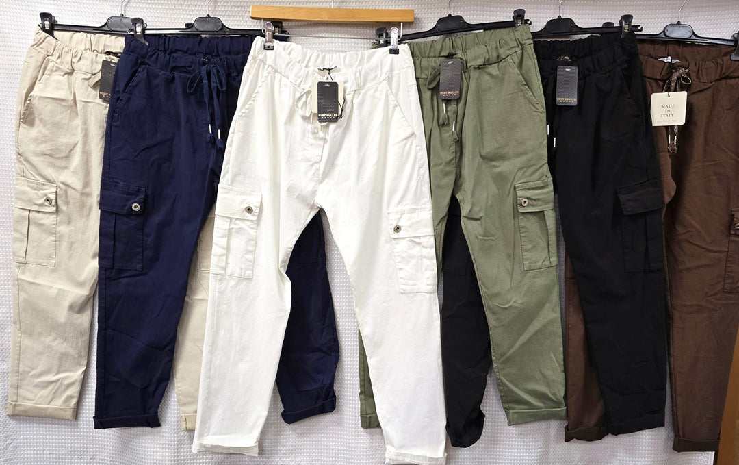 Plain Cargo Stud Pocket Bi-Stretch Magic Trousers