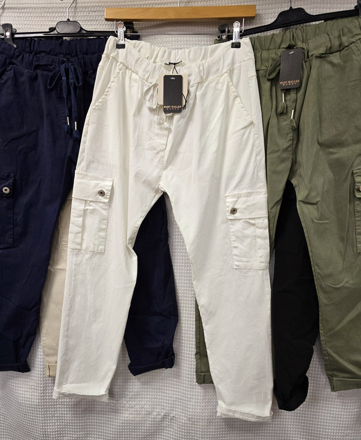 Plain Cargo Stud Pocket Bi-Stretch Magic Trousers