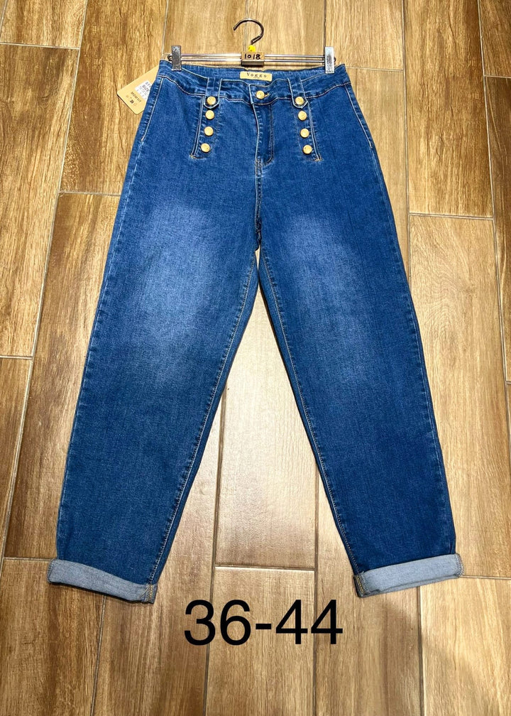 Gold Button Mom Fit Turn Up Jeans (10P.PACK)