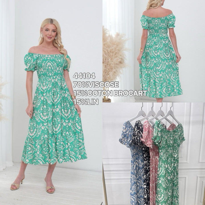 Baroque Rouched Bardot Linen Cotton Dress (3P.PACK)