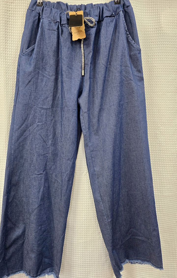 Wide Leg Frayed Hem Denim Magic Trousers
