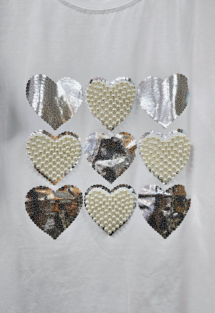 Multi Heart Pearl Trim Cotton T-shirt (2P. PACK)