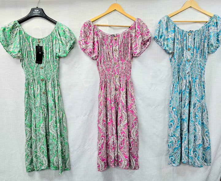 Paisley Gold Foil Pocket Midi Dress (2P.PACK) - jqwholesale.com