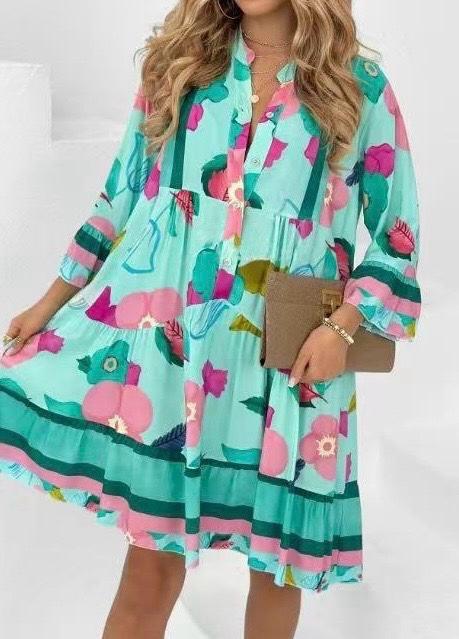 Feather & Floral Print Smock Tunic Dress (2p.pack) - jqwholesale.com