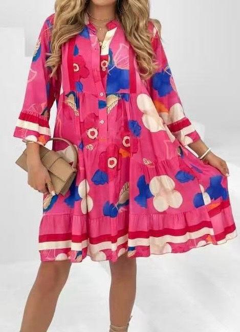 Feather & Floral Print Smock Tunic Dress (2p.pack) - jqwholesale.com