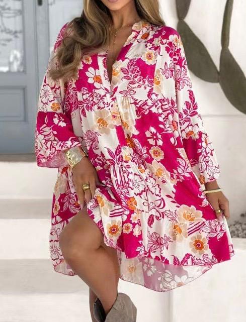 Pink & White Floral Smock Tunic Dress (2p.pack) - jqwholesale.com