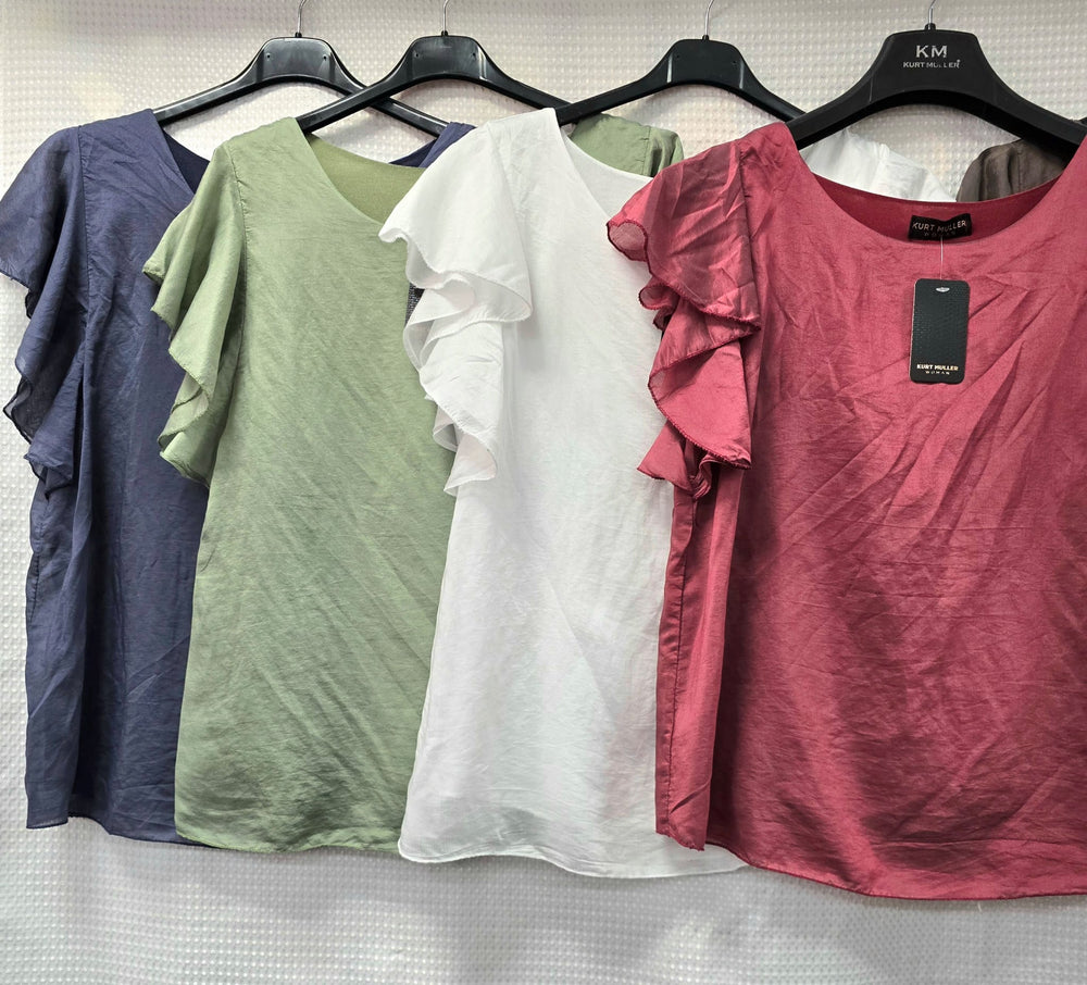 Sateen Tencel Frill Sleeve Blouse - jqwholesale.com