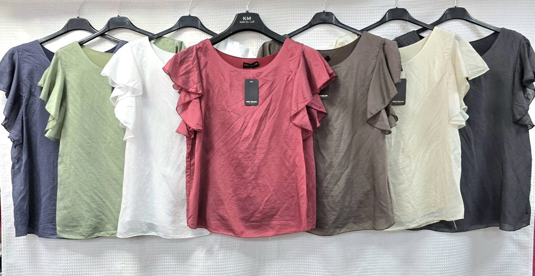 Sateen Tencel Frill Sleeve Blouse - jqwholesale.com