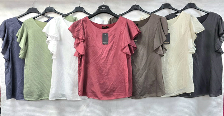 Sateen Tencel Frill Sleeve Blouse - jqwholesale.com