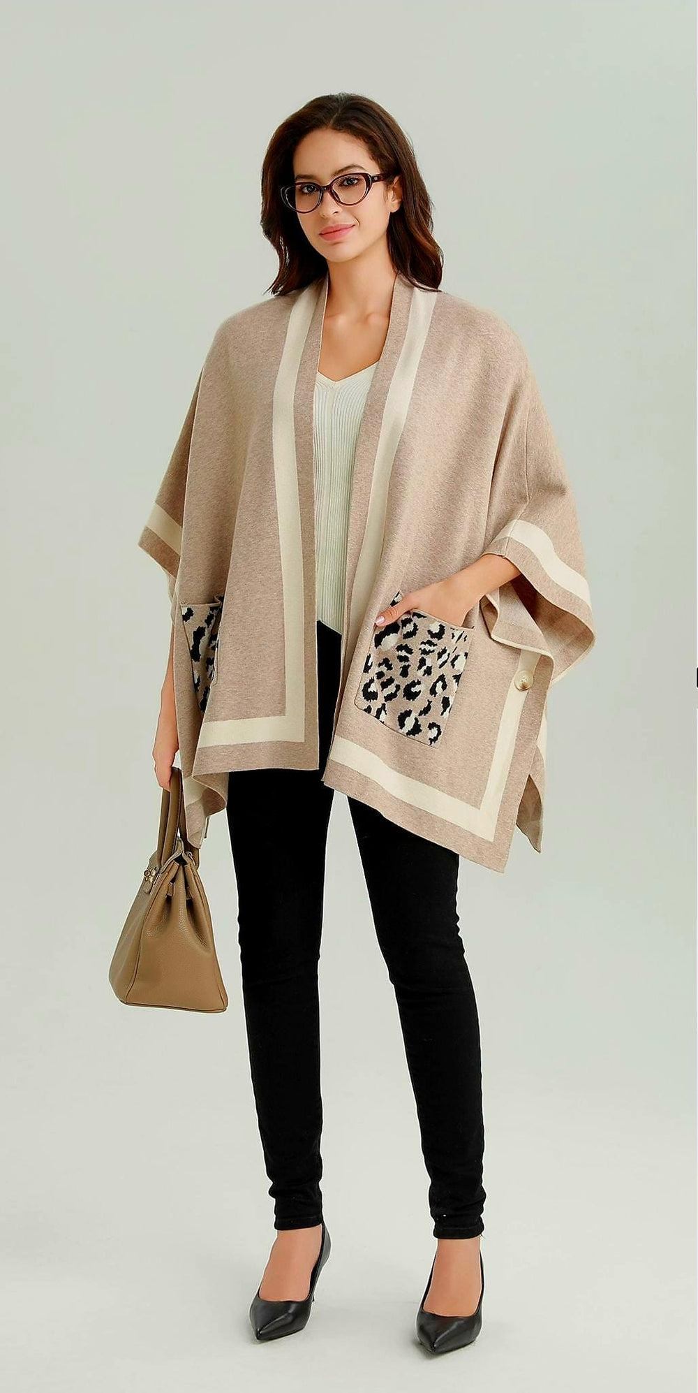 Luxe Leopard trim Coatigan Wrap - jqwholesale.com