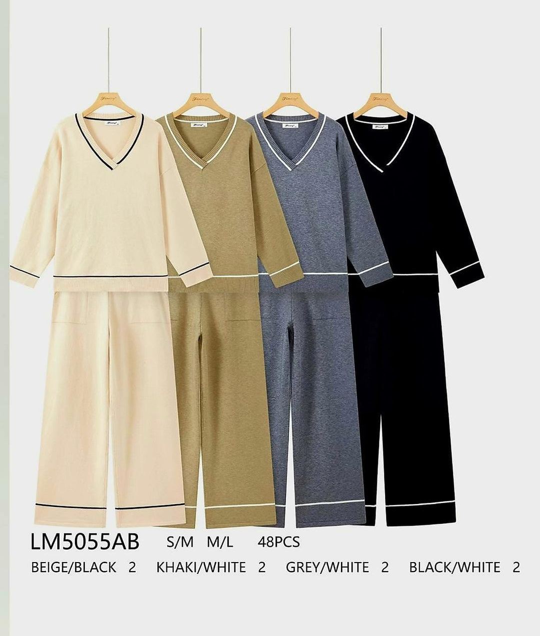 LUXE Co-ord V Neck 2 Piece Trouser and Top Set (2p.pack) - jqwholesale.com