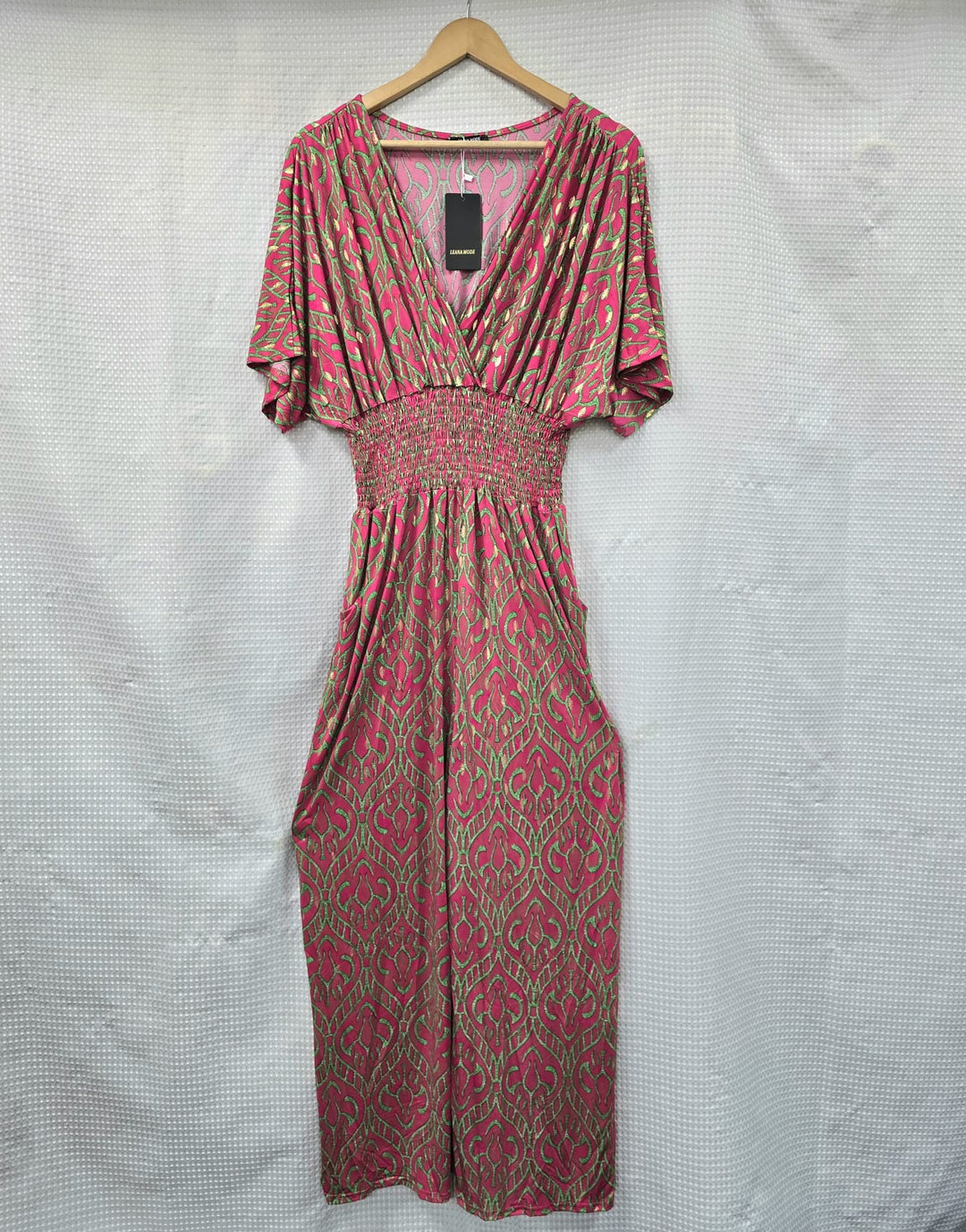 V Neck Tonal Slinky Swirl Gold Fleck Jumpsuit (2p.pack) - jqwholesale.com