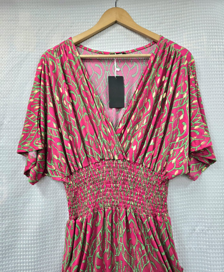 V Neck Tonal Slinky Swirl Gold Fleck Jumpsuit (2p.pack) - jqwholesale.com