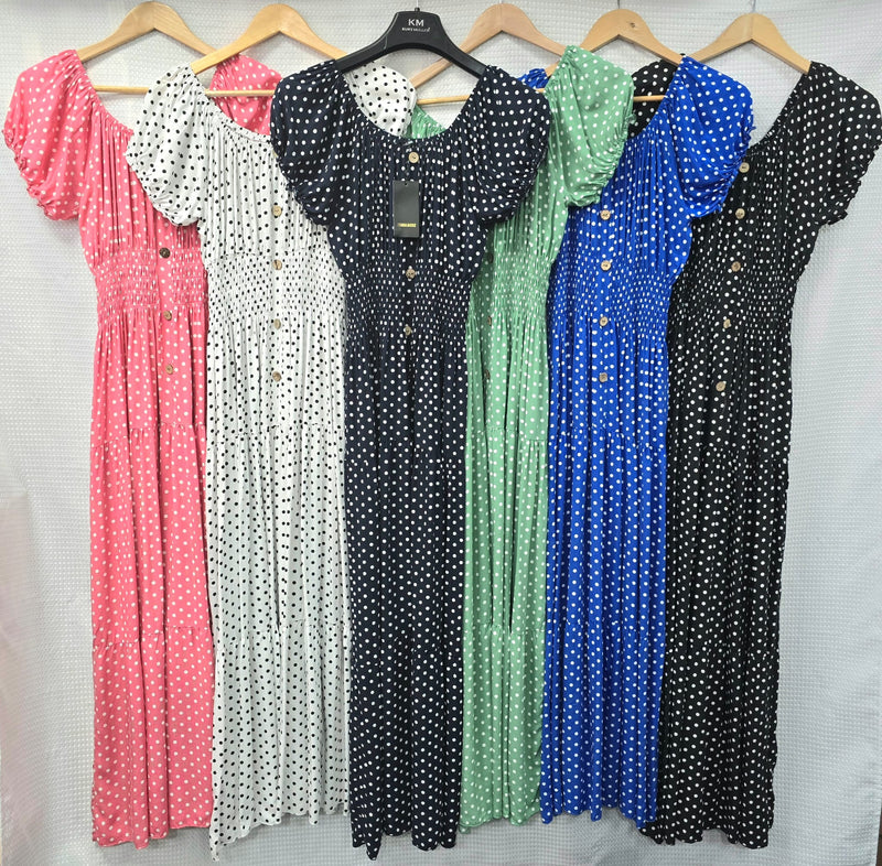 Polka Dot Bardot Maxi Dress - jqwholesale.com