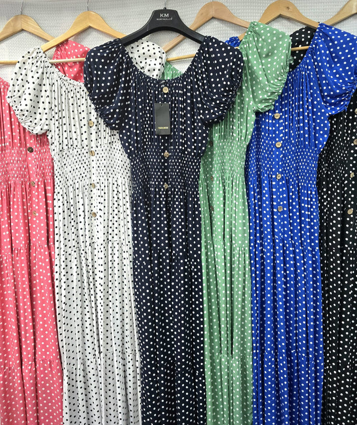 Polka Dot Bardot Maxi Dress - jqwholesale.com