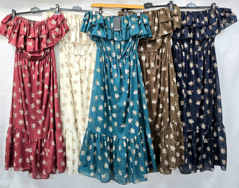 Floral Print Cotton Bandeu Dress - jqwholesale.com