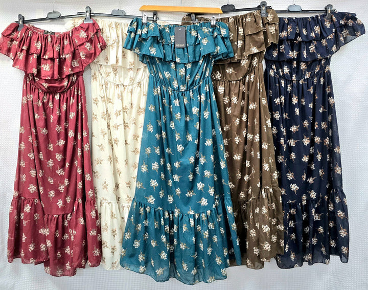 Floral Print Cotton Bandeu Dress - jqwholesale.com