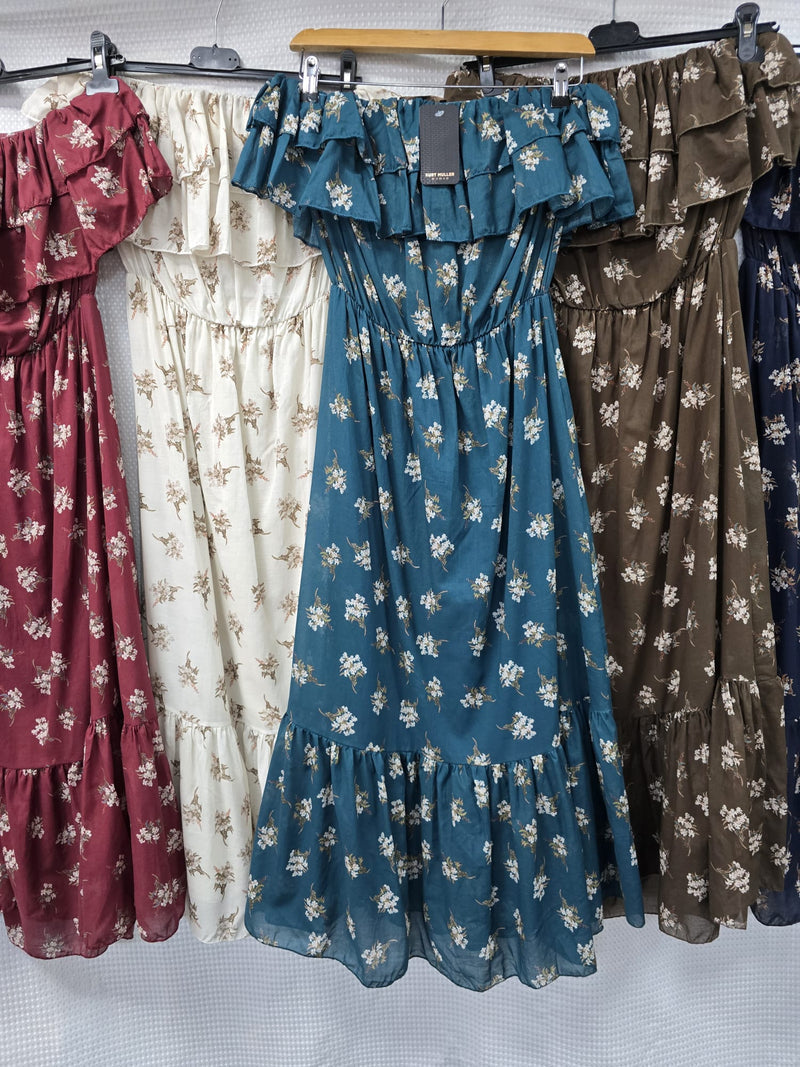 Floral Print Cotton Bandeu Dress - jqwholesale.com