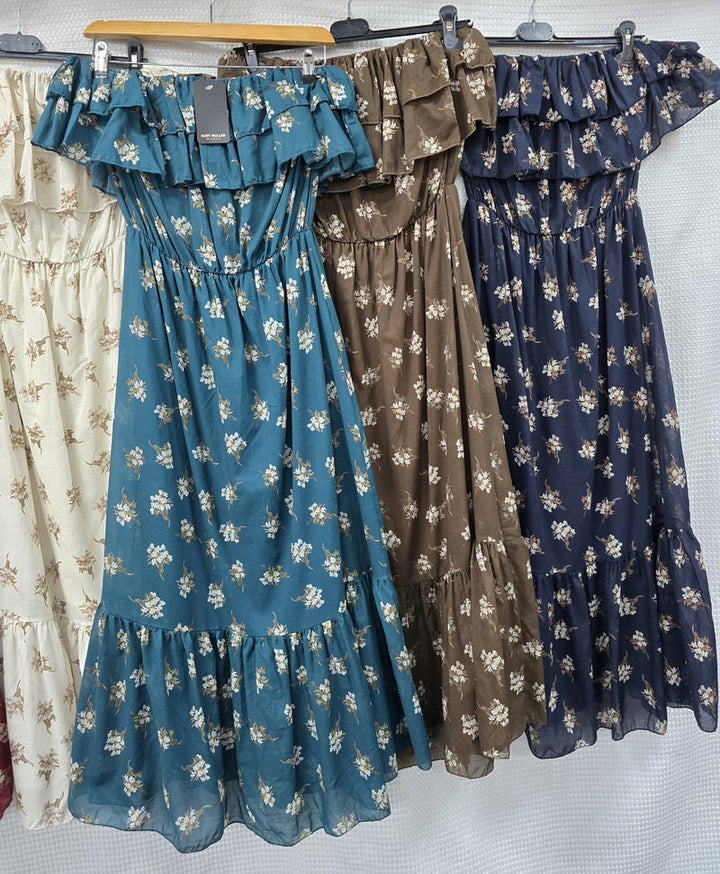 Floral Print Cotton Bandeu Dress - jqwholesale.com