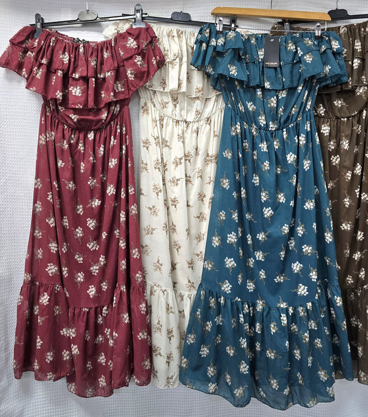 Floral Print Cotton Bandeu Dress - jqwholesale.com