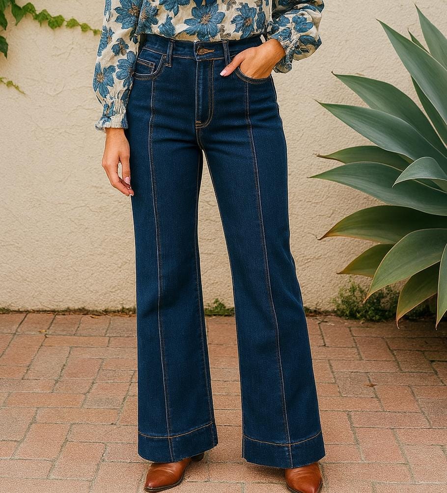 Wide Leg Indigo Seam Front Voggo Jeans (5P. PACK) - jqwholesale.com
